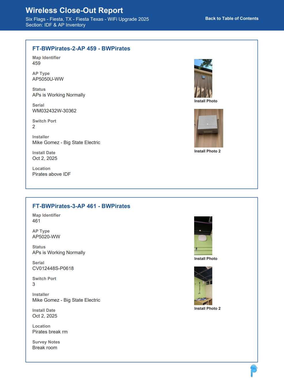 Closeout report AP details page