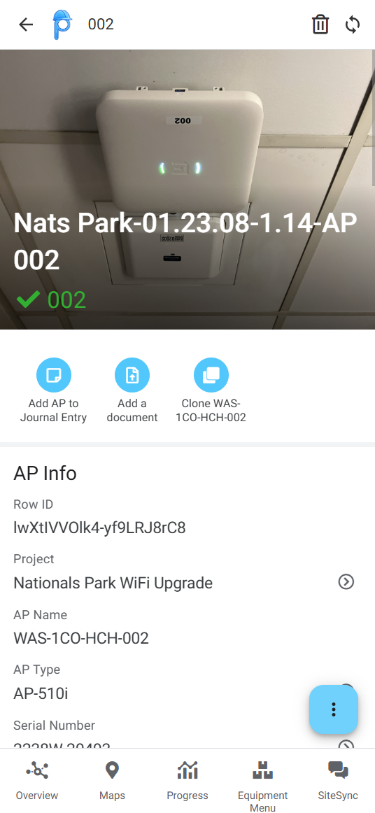 Mobile AP detail view in PROspective